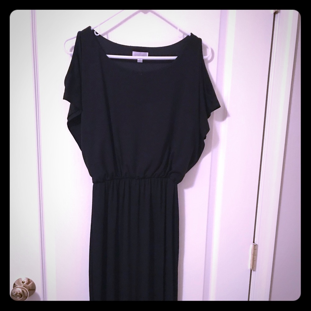 Black cold shoulder ankle length dress